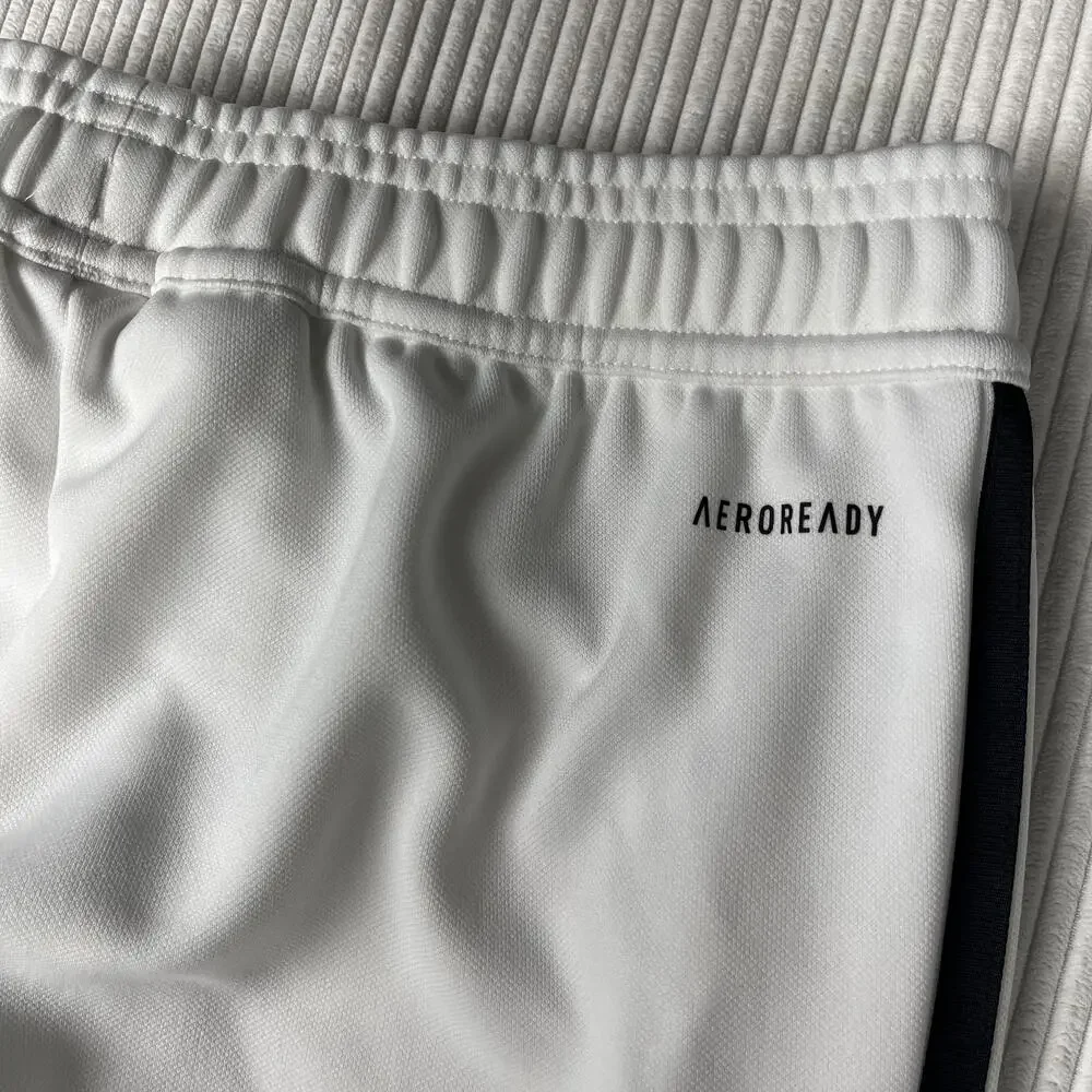 Adidas Pants Unisex Kids 11-12Y White AEROREADY Soccer Training Track Zip Hem